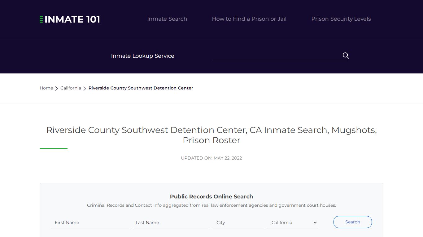 Riverside County Southwest Detention Center, CA Inmate ...