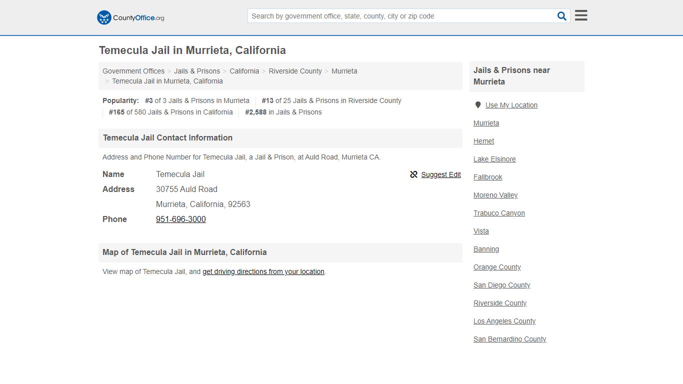 Temecula Jail - Murrieta, CA (Address and Phone)